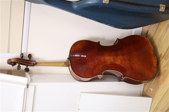 A 19th century German cello labelled Neuner und Hornsteiner and a Stradivarius label, hard cased.